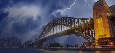 lightning over a bridge