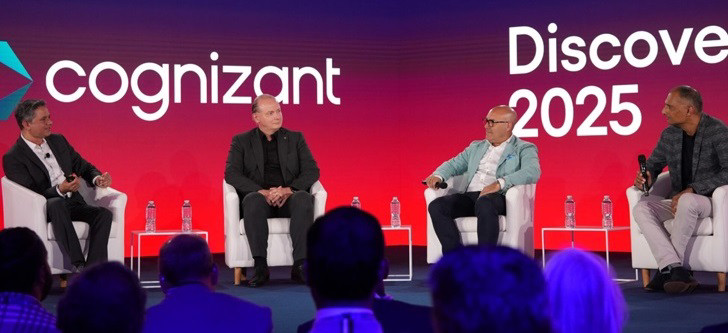 key speakers sitting on a stage during cognizant discovery event 2025