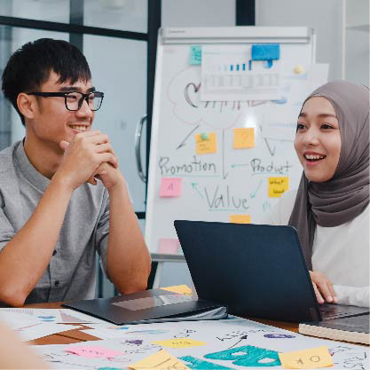 An asian man and woman in a discussion