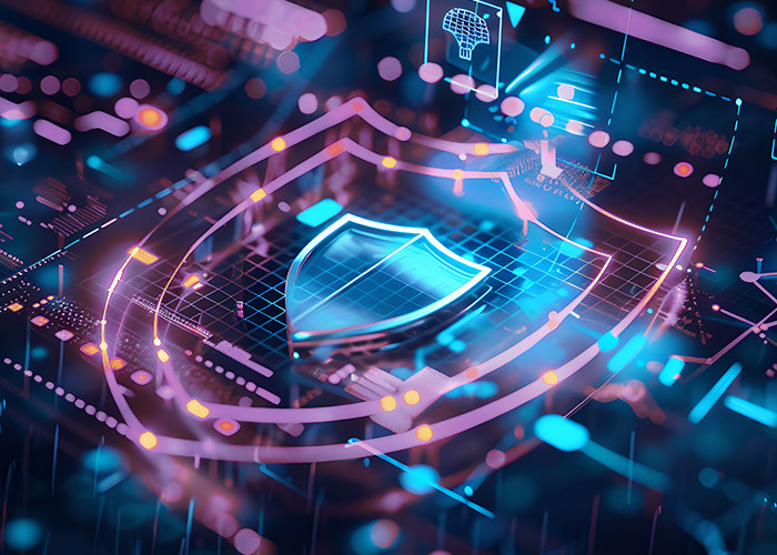 An abstract image of illuminated security sign on a IC board 