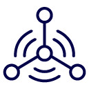 A round globe at centre connected to 3 more globes at equal angles and circular lines around it