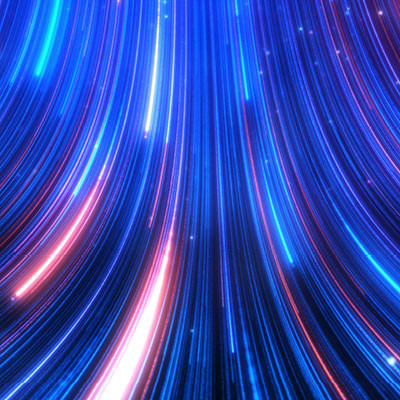 Abstract blue, pink, and purple light streaks flowing upward in a dynamic digital pattern.