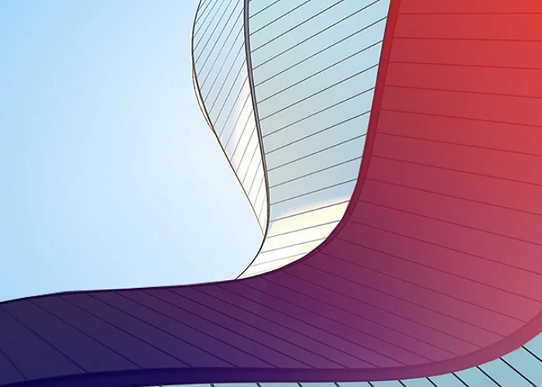 Curved architectural design with smooth lines and gradient colored surface