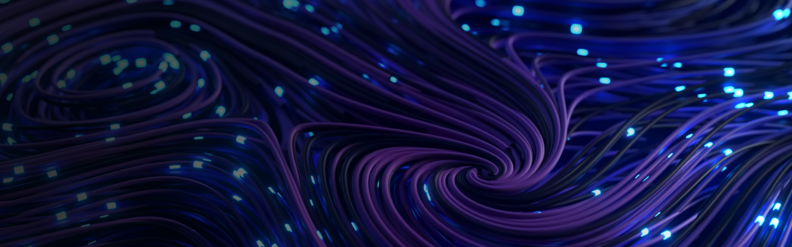 Abstract swirling luminous lines of violet with blue dots