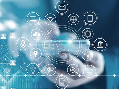 A computerized of datapoints with icons in it.