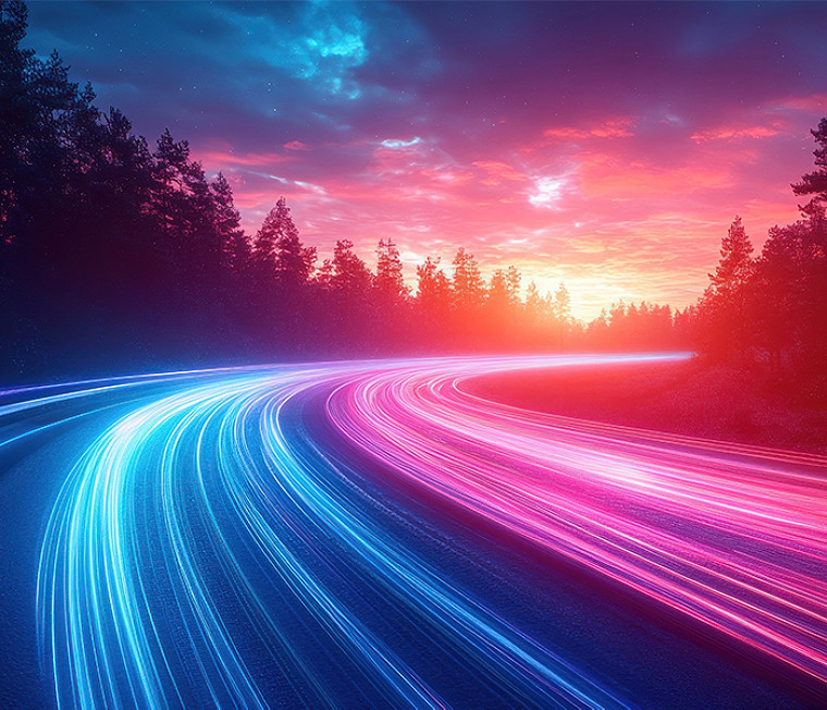 Abstract streak of lights on a road at night