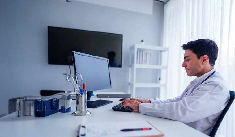A femai retail shopper using augmented reality glasses