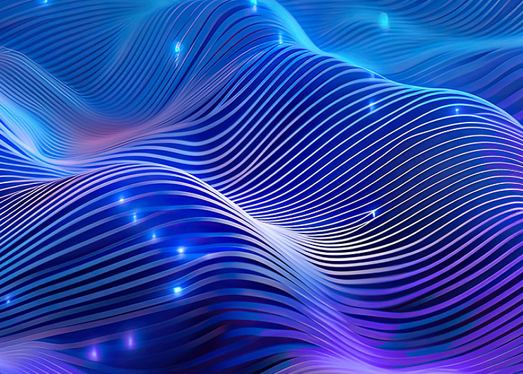 Abstract flowing blue and purple light wave pattern