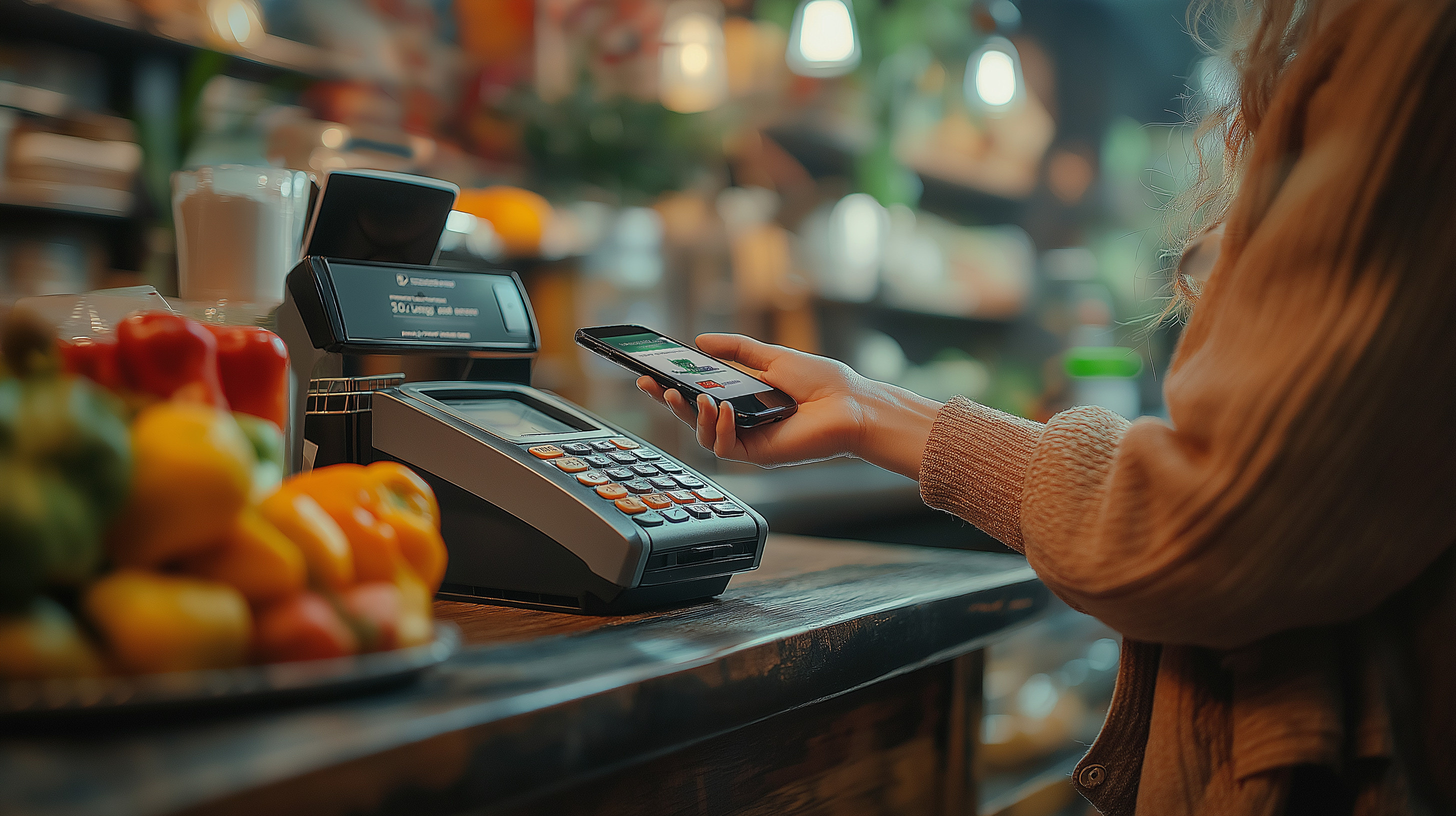 contactless payment reader on waitress hand give to customer scan from smartphone to paying bill at table in the cafe fr technology transaction concept