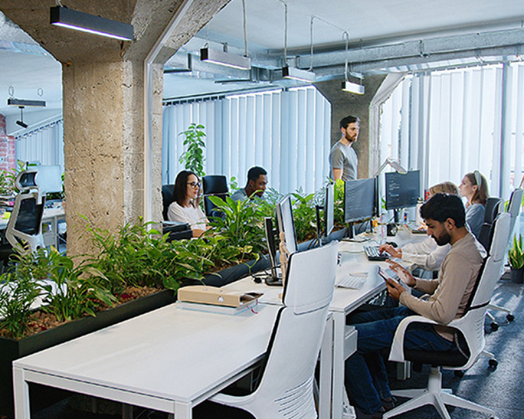 A modern office environment with a professional workspace setup.