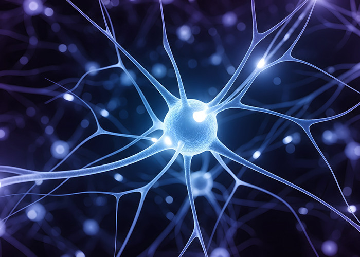 An abstract image of a round glowing structure connected with neuron like structures