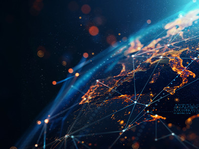 Los nodos están conectados a través de líneas en una tierra visual