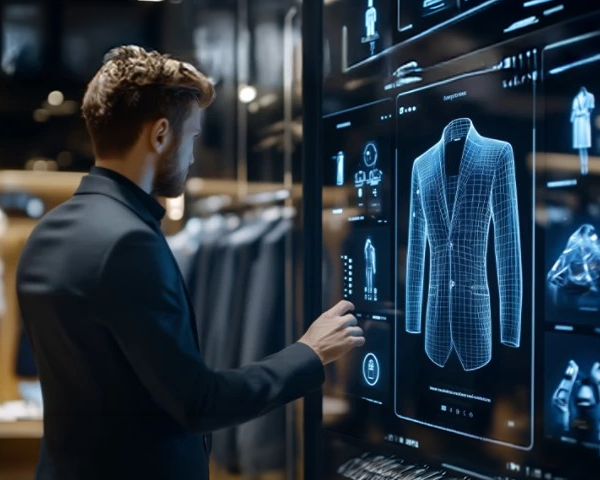 A man interacting with a digital display at a retail store