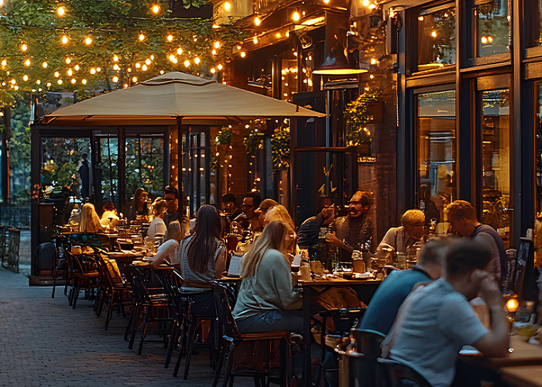 Guests sitting on chairs in a restaurant