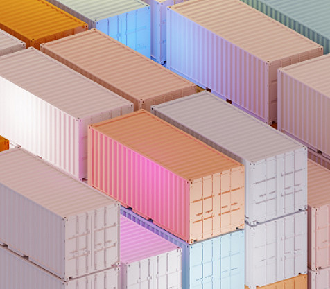 Close-up top view of some shipping containers