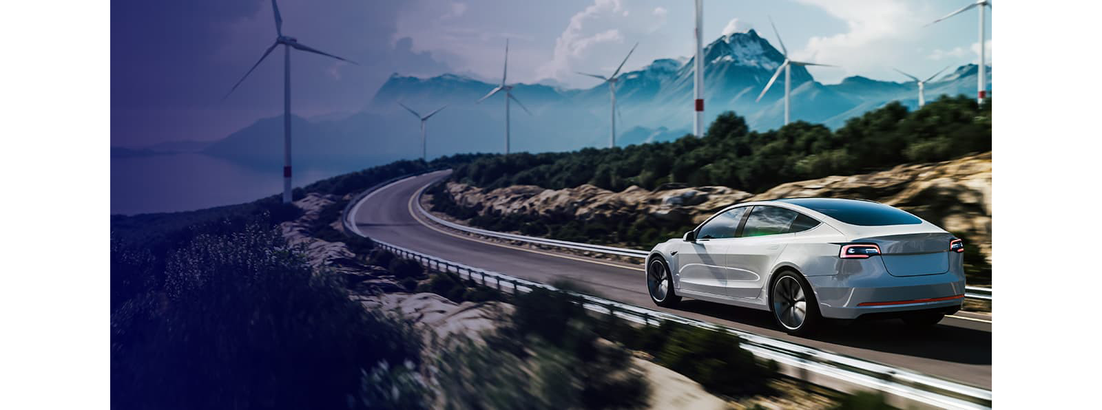 An image of a car going through wind farms