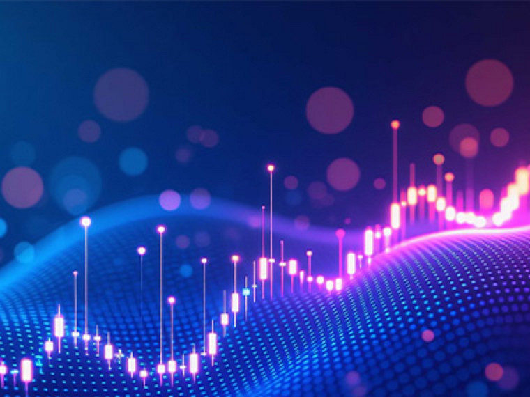 Abstract image of digital graphs in bluish and pink shades