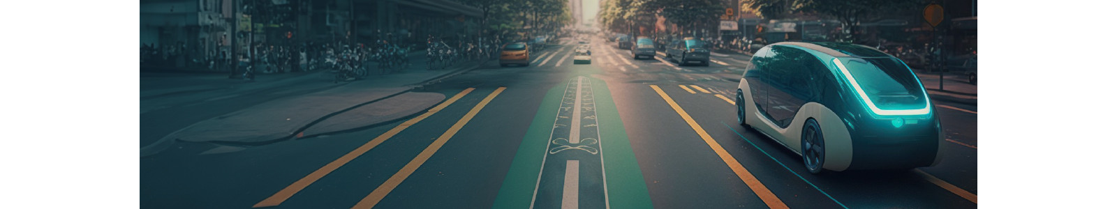 An automated cars are moving on a road.