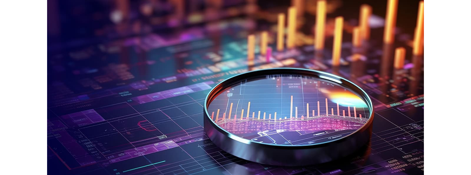 Image of a magnifying glass focused on graphs