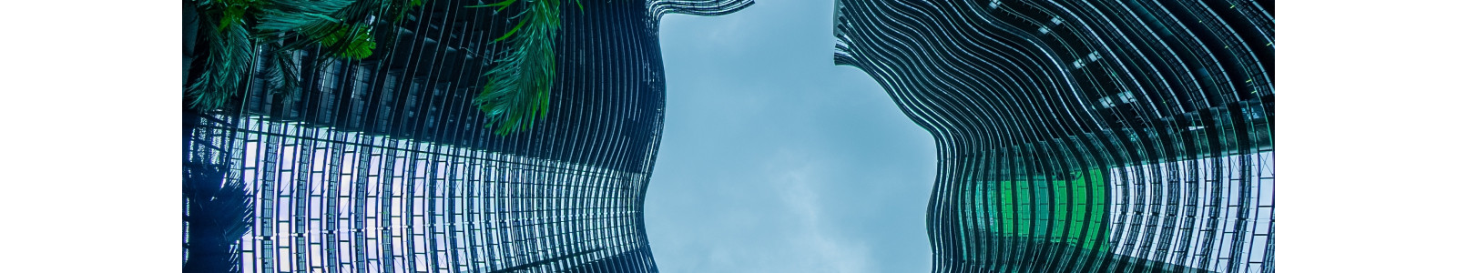 A view of buildings from the down.