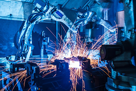  Welding robots movement in a car factory