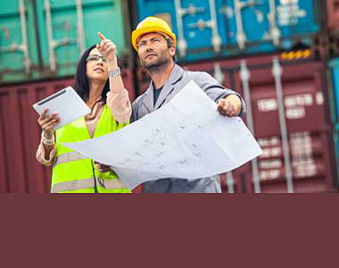 Woman pointing on work site.