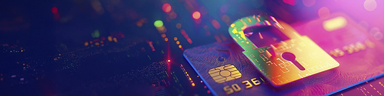 A digital lock icon over a credit card