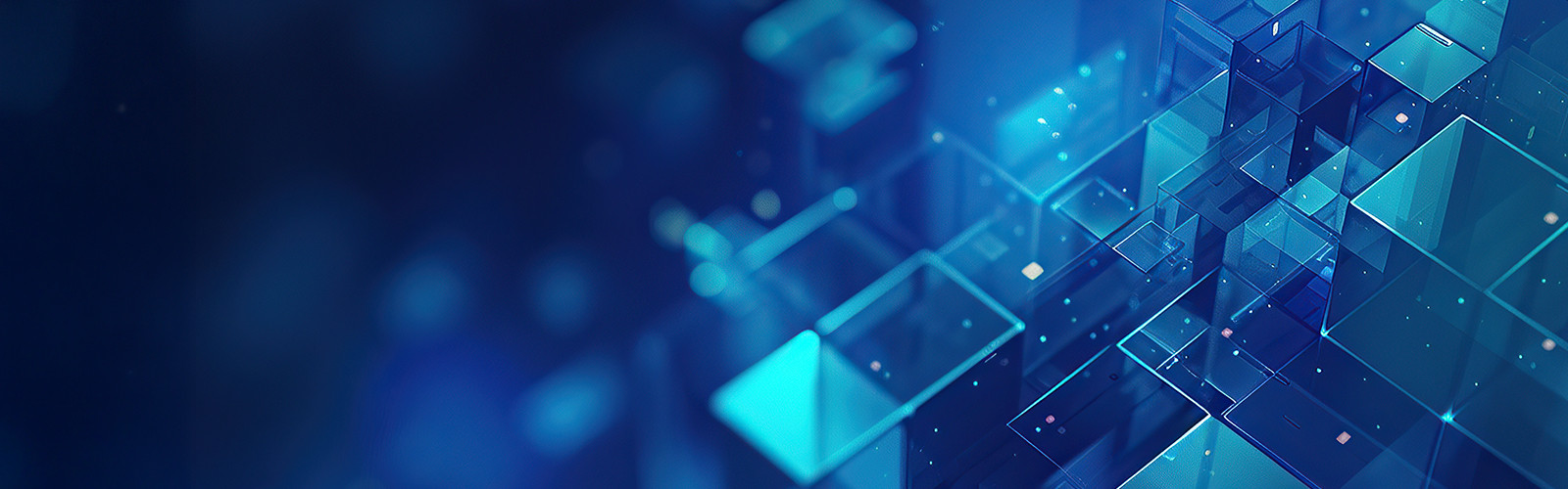 Stacked transparent cubes against a blue background