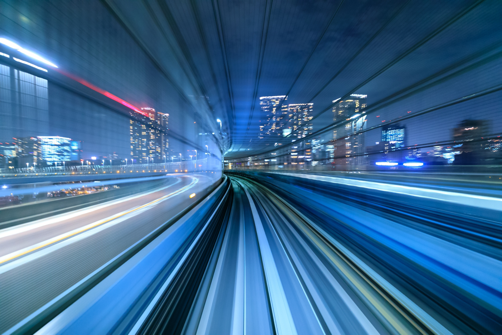 Motion blur of train moving inside tunnel 