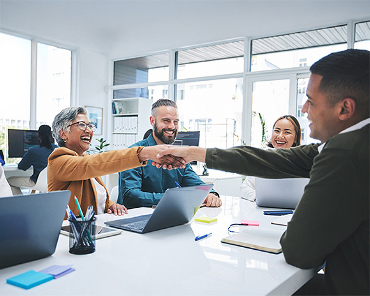 Professionals handshaking in an office