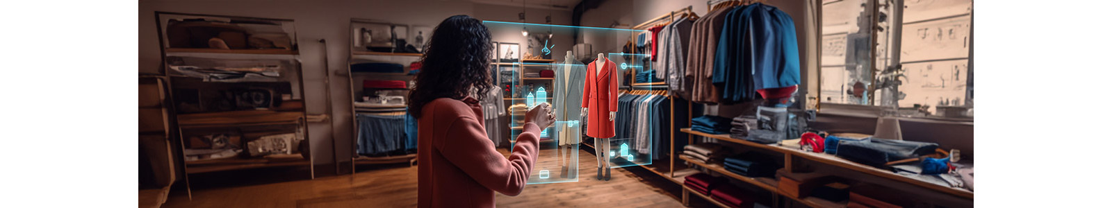 A women using virtual display in the clothing room