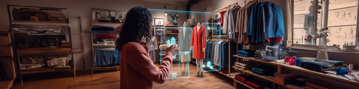 A women using virtual display in the clothing room