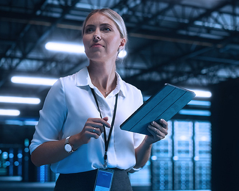 Lady in server room