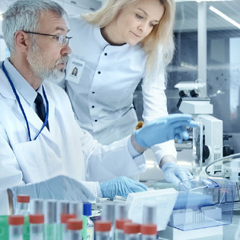 Colleagues at work in a lab with samples