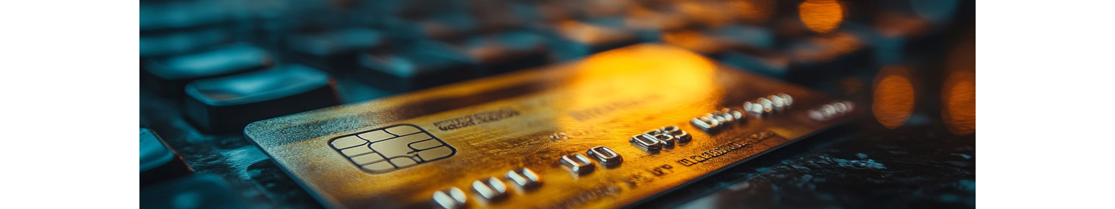 A yellow coloured credit card on a keyboard