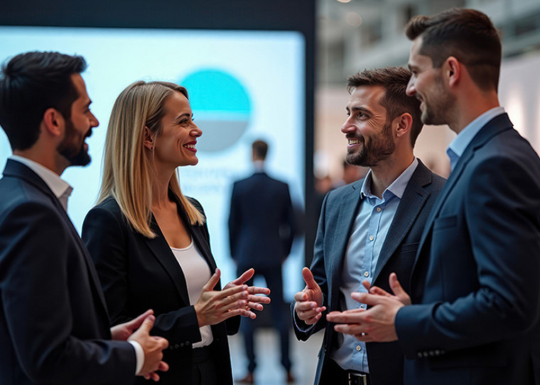 A group of professional discussing while standing