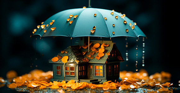 digital bild av ett hus under ett paraply