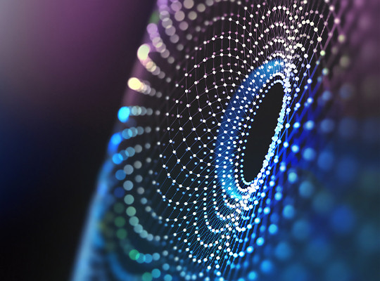 An abstract digital design of a circular object with dots on it
