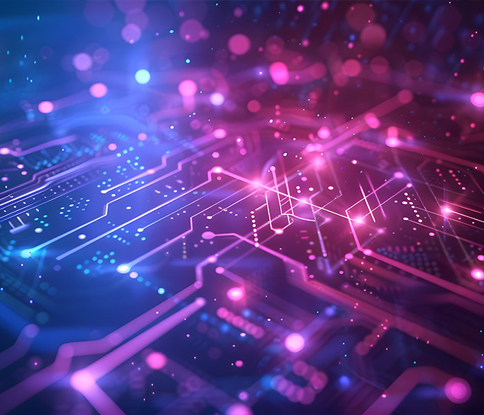 Curcuit board with violet light on it