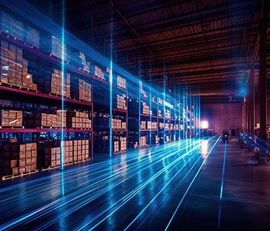 Digital warehouse with electronic grids connected to a bar code scanner