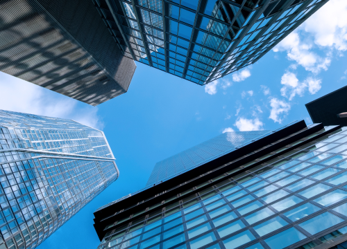Aerial view of skyscrapers.