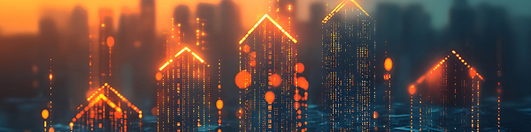 houses in the dark outlined by red fire lights