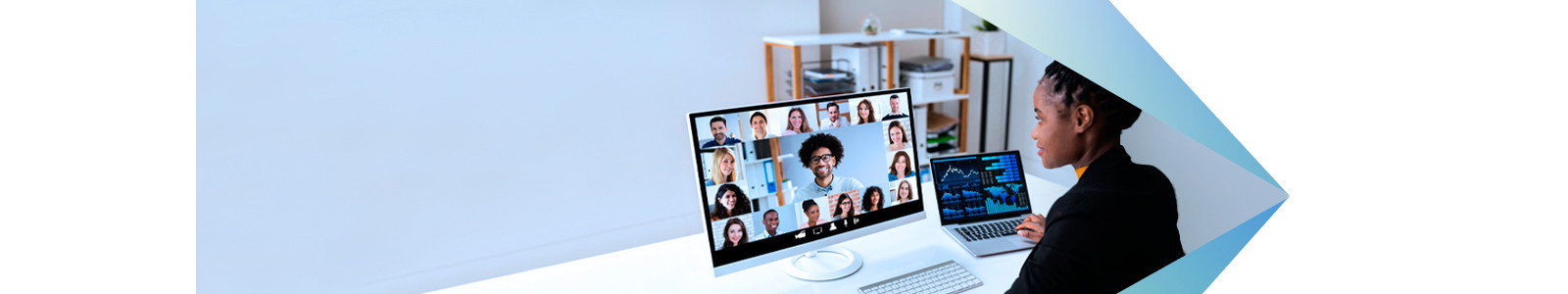 A Women having face time in a desktop