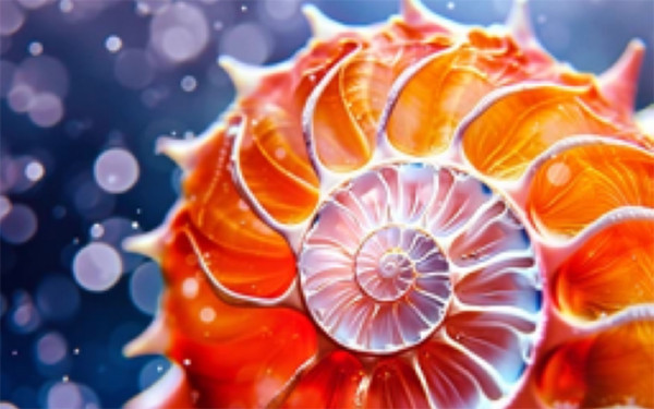 Closeup view of a snail shell.