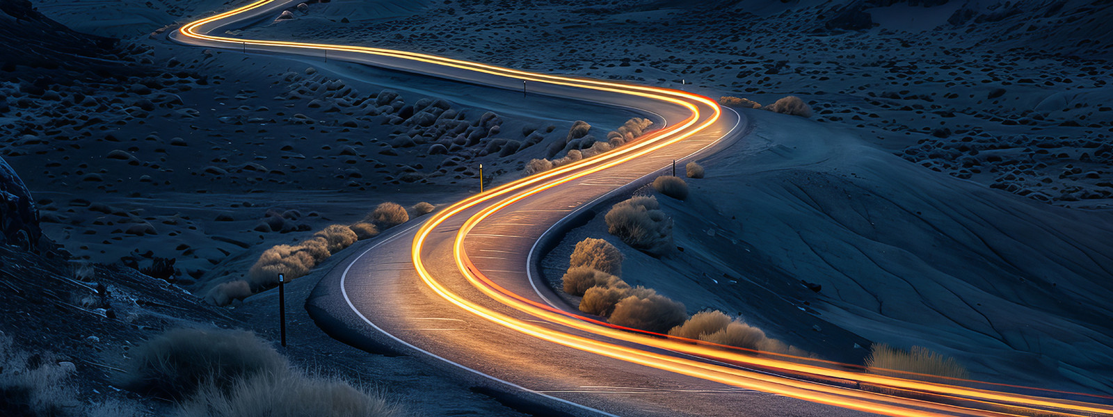 Long exposure photograph of a desert road