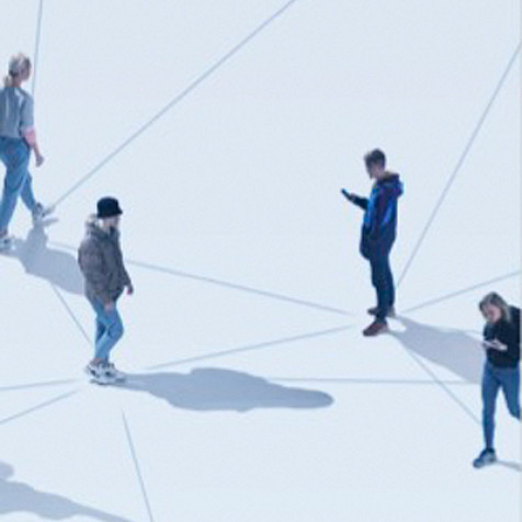 people walking on connected lines