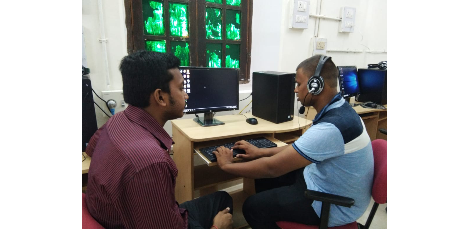 Man training a student