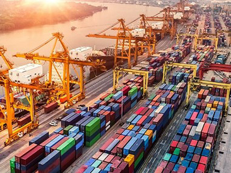 Rows of shipping containers stacked on a dock