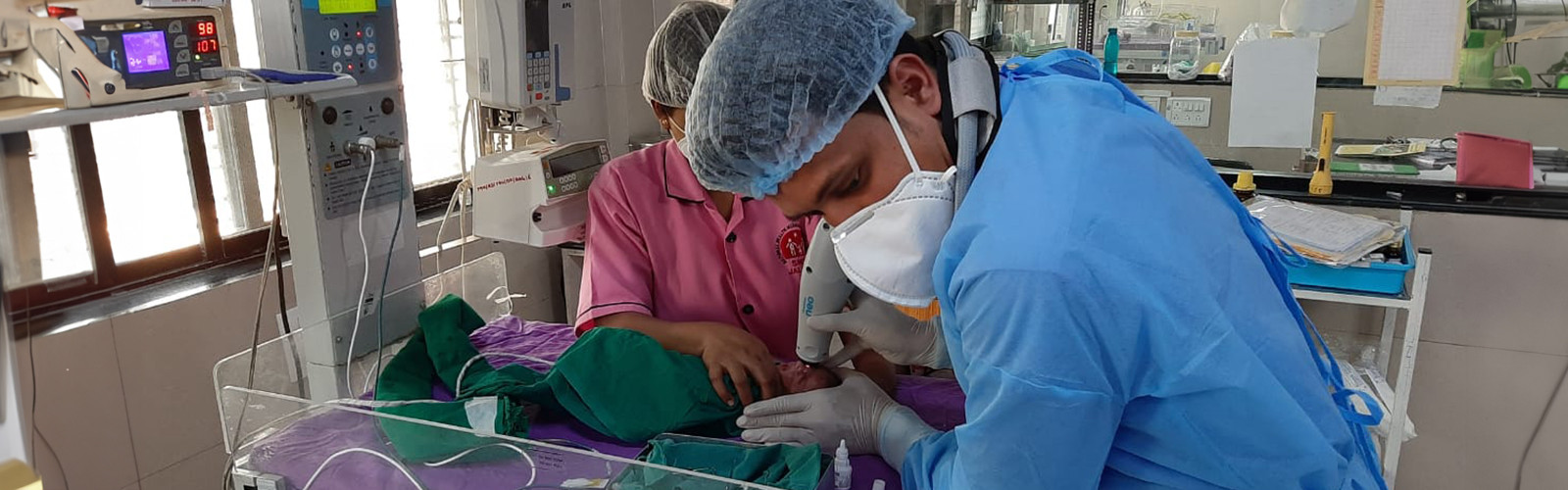 doctor is treating the baby