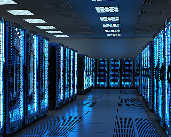 A row of servers lined up in a data center